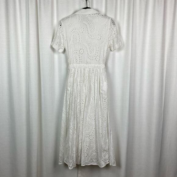 Zara Blogger Favorite White Eyelet Button Front Midi Shirt Dress Sz.S - Picture 9 of 13